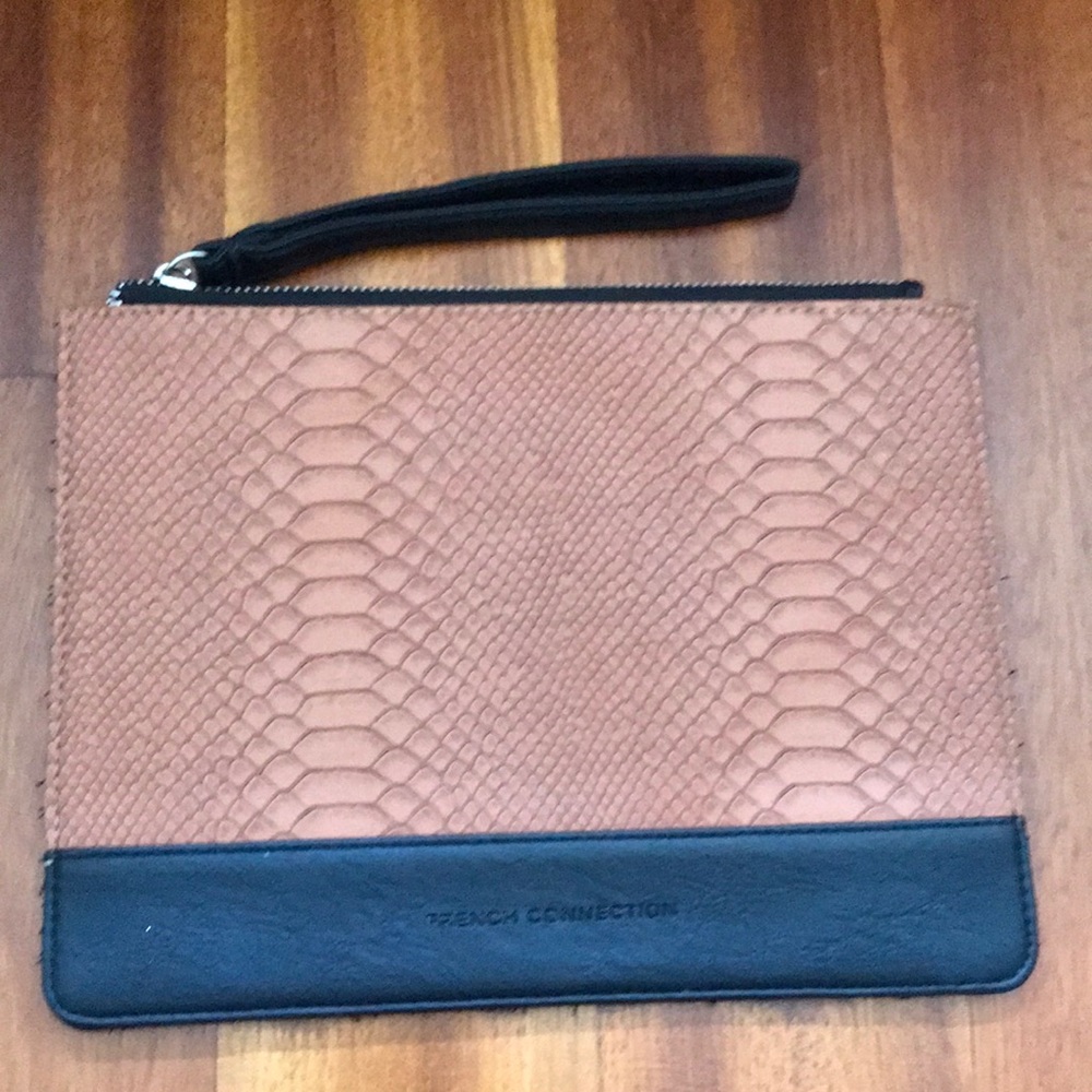 French Connection Brown and Black Snake Pattern Wristlet